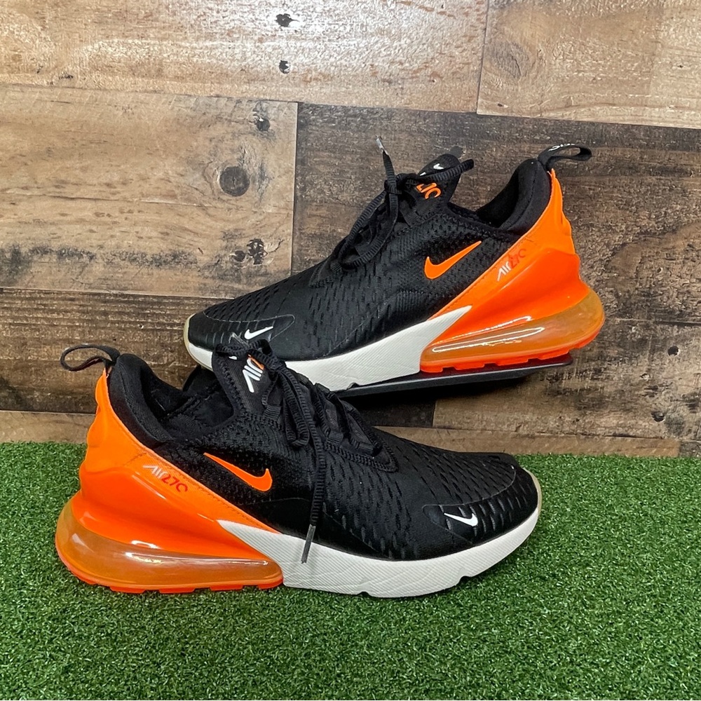 Nike Men's Air Max 270 Black and Orange Athletic Shoes